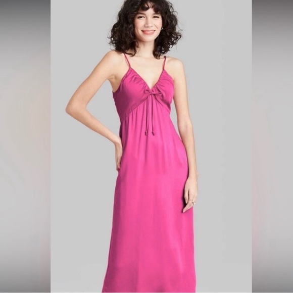 Wild Fable Women's Berry Pink Tie Back Slip Midi Dress - Picture 2 of 7